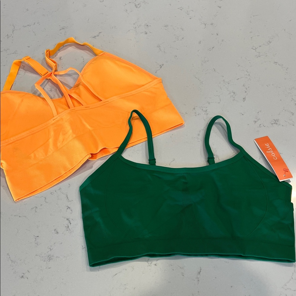 New Balance Vibrant Orange and Deep Green Sports Bras